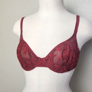 Vintage Victoria's Secret lace underwire bra burgundy red sexy 36B